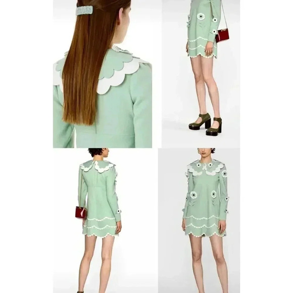 $1695 VIVETTA 3D EMBROIDERED BABY DOLL DRESS Sz 40 / S AquaMint Green - Picture 8 of 16